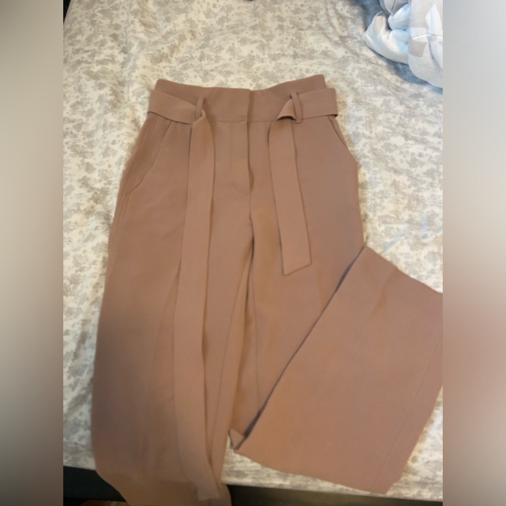 Aritzia tie at waist dress pants in a dusty rose pink colour.